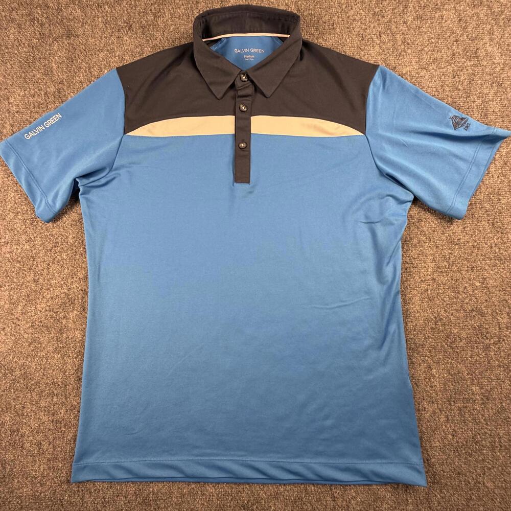 Galvin Green Men's Polo Shirt Medium Blue Black Colorblock #985